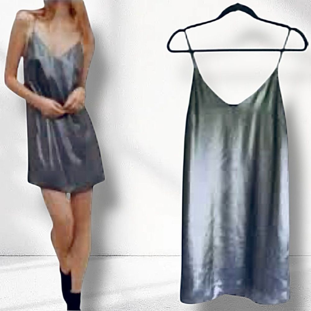 Aritzia Wilfred Only Slip Mini Dress Metallic Silver
Lined• Large •Adjustable